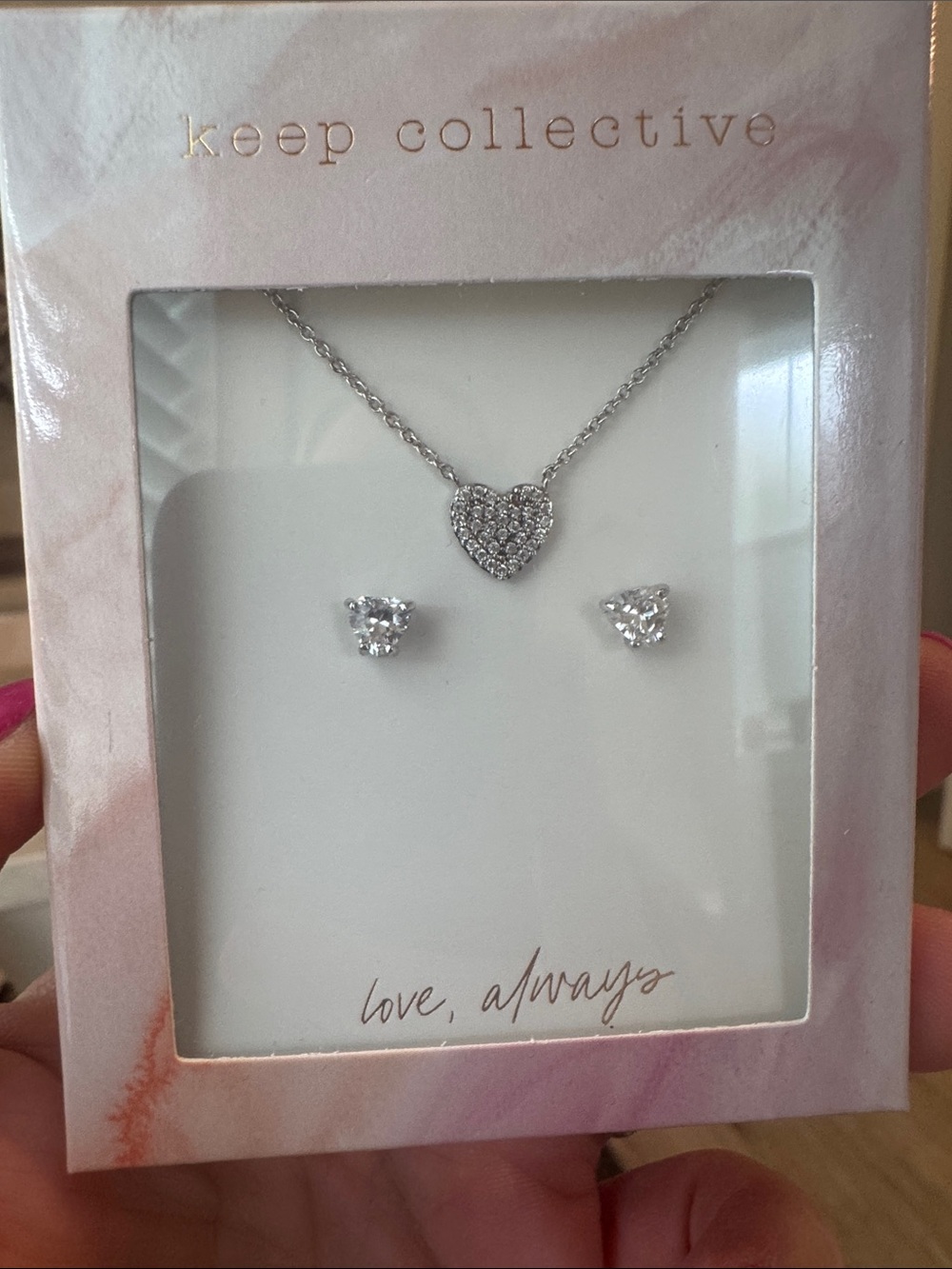 KEEP Collective Silver Heart Pendant Necklace with Clear Stone Studs - White